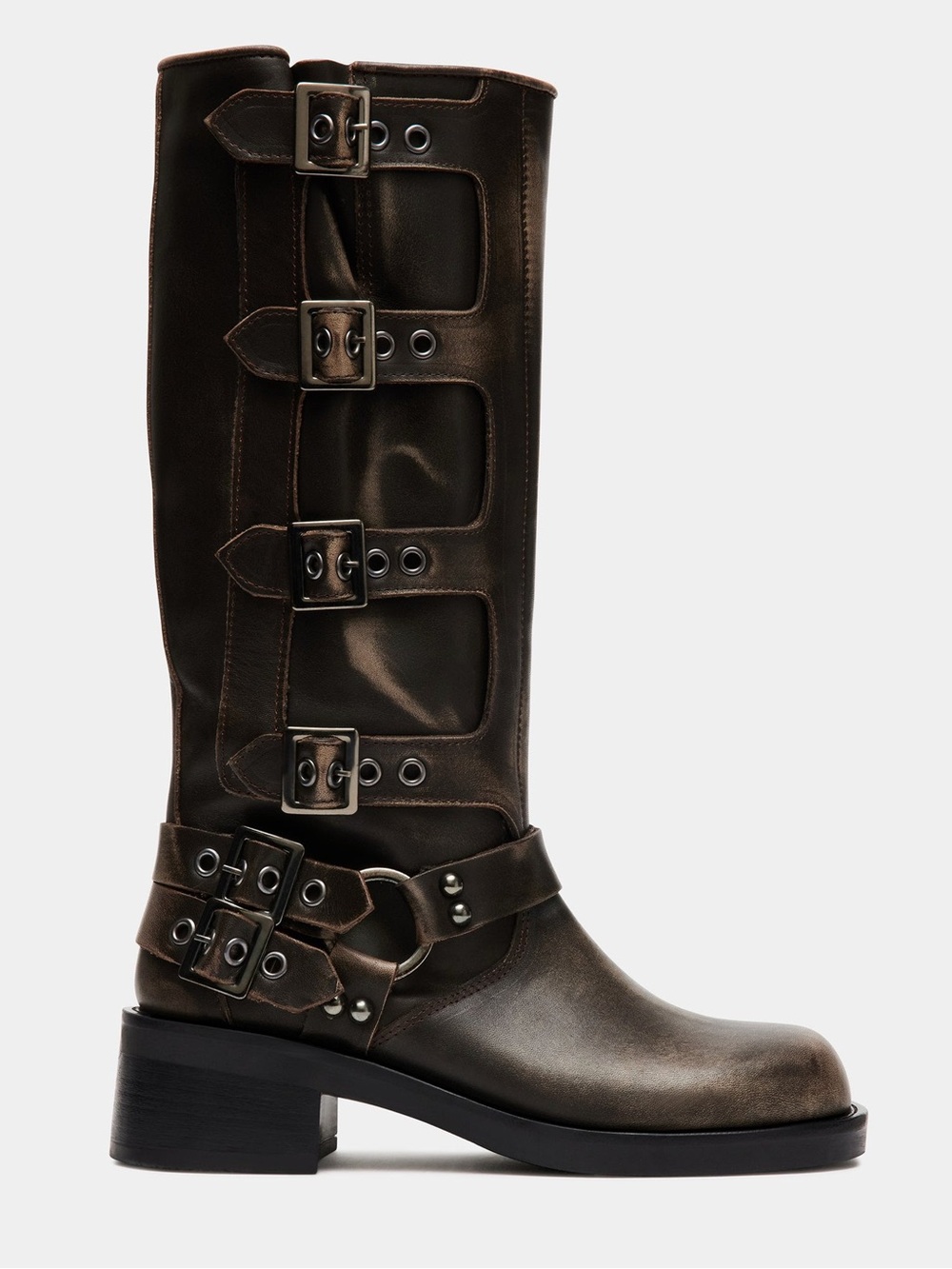 Steve Madden Dark Brown Buckle Strap Tall Boots